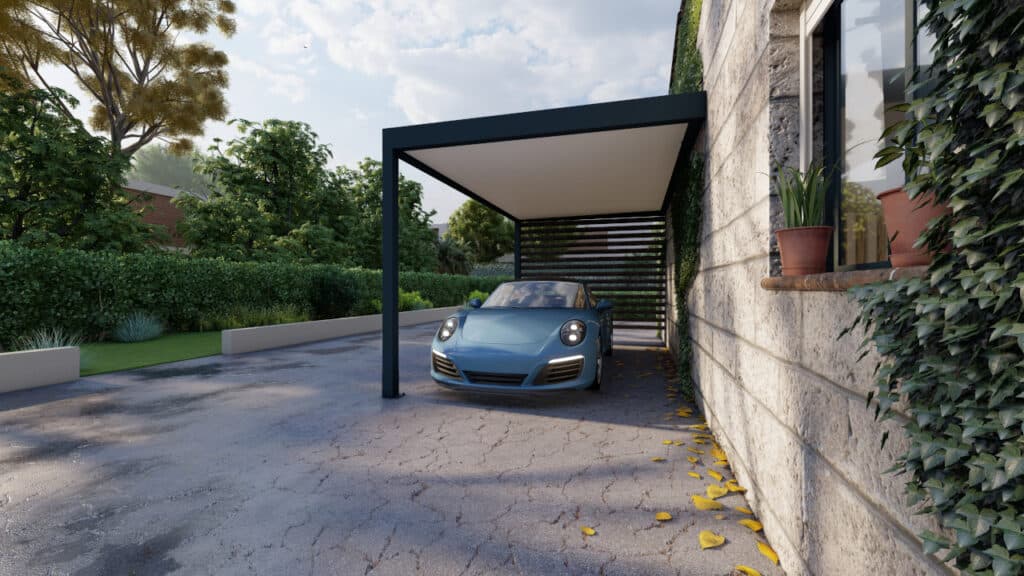 Structure élégante du carport M110, offrant simplicité et efficacité sans les options avancées.