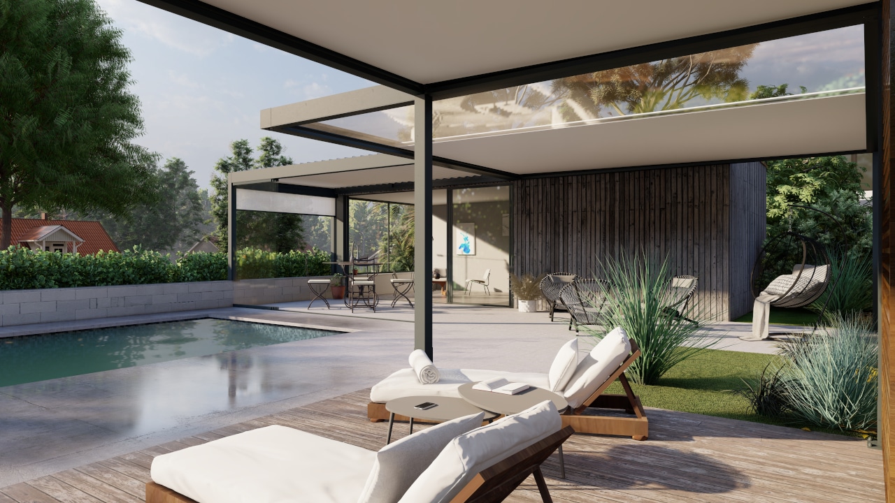 Détail de la toiture transparente du carport M130, idéale pour une lumière naturelle optimisée.