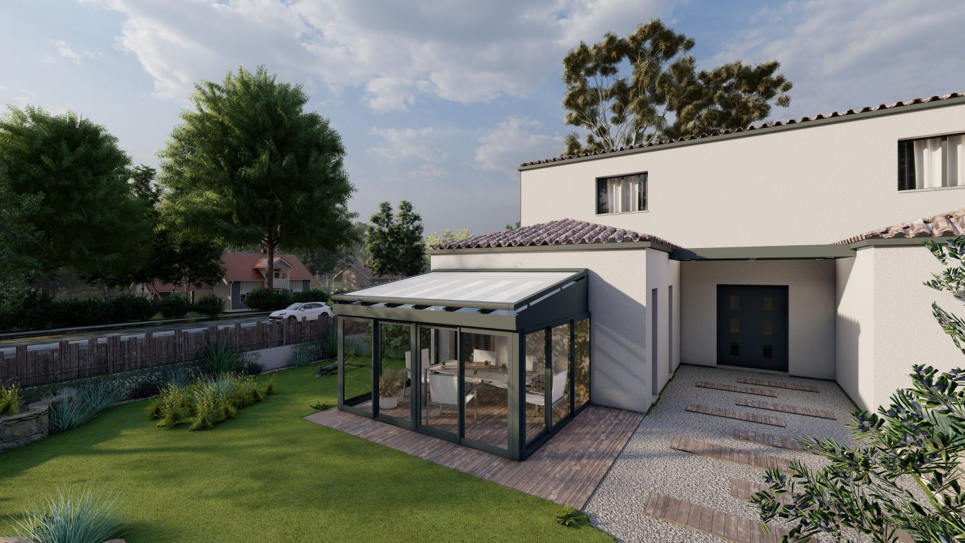 Store de toit rétractable intégré sur véranda aluminium