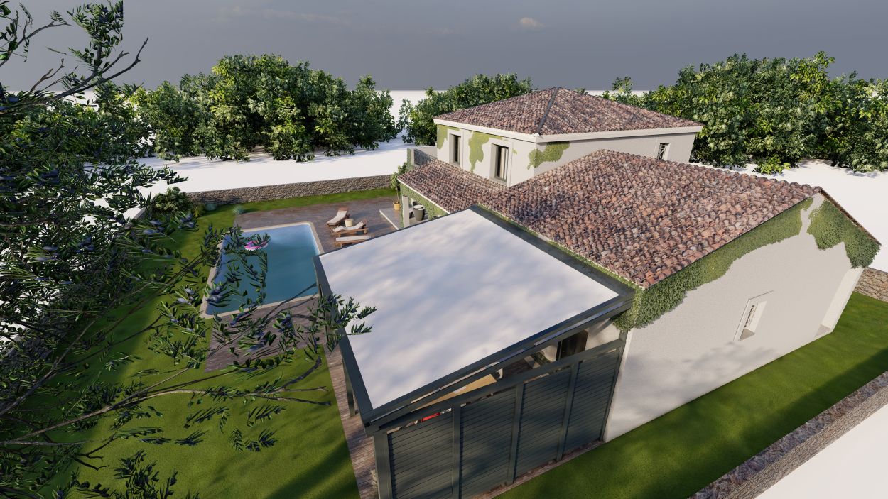Store de toiture pour véranda en aluminium avec toile rétractable